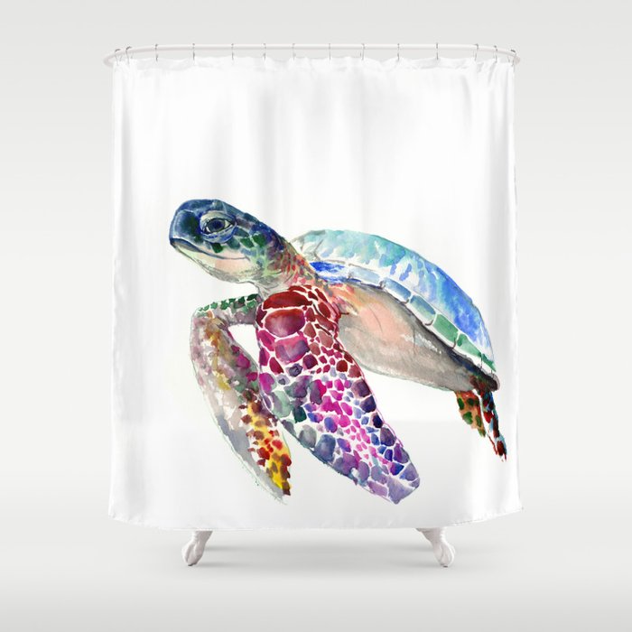 Sea Turtle, swimming turtle art, purple blue design animal art Shower Curtain