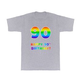 [ Thumbnail: HAPPY 90TH BIRTHDAY - Multicolored Rainbow Spectrum Gradient T Shirt T-Shirt ]