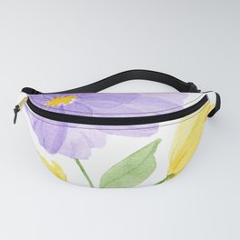 Overlapping Purple and Yellow Flowers Fanny Pack