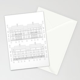 Townhouse building detailed architectural technical drawing, vector blueprint Stationery Card