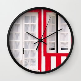 Red Stripes Beach House - Window - Door - Travel photography Wall Clock