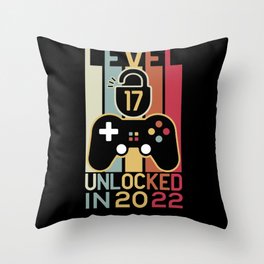 Level 17 unlocked in 2022 17th birthday gamer gift Throw Pillow