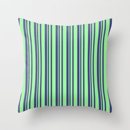 [ Thumbnail: Dark Slate Blue & Green Colored Lines Pattern Throw Pillow ]