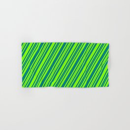 [ Thumbnail: Chartreuse & Teal Colored Stripes/Lines Pattern Hand & Bath Towel ]