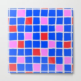 70s Retro Chequered Grid Tiles Metal Print