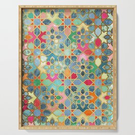 Gilt & Glory - Colorful Moroccan Mosaic Serving Tray | Gradient, Tiles, Moroccan, Micklyn, Curated, Gold, Collage, Geometric, Geo, Blue 