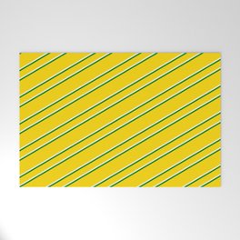 [ Thumbnail: Yellow, Beige & Green Colored Lined/Striped Pattern Welcome Mat ]