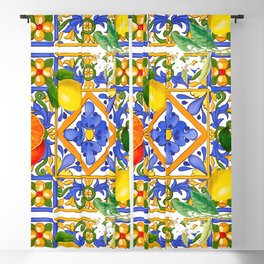 Summer ,Sicilian tiles ,citrus,oranges,majolica,lemons ,Mediterranean  Blackout Curtain