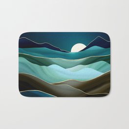 Moonlit Vista Bath Mat | Abstract, Contemporary, Digital, Mountains, Moonlight, Graphicdesign, Hills, Brown, Serene, Moon 