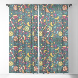 Hand-drawn candies pattern, multicolored sweets Sheer Curtain
