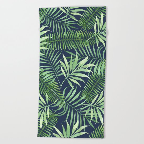 Tropical Branches on Dark Pattern 04 Beach Towel