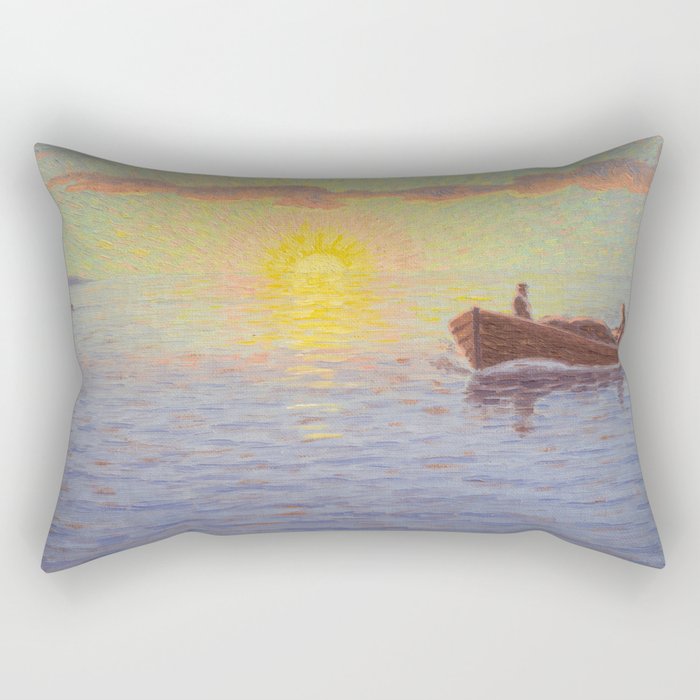 Sunset in the Archipelago pacific ocean maritime zen sailboat landscape by Otto Lindberg oil on canvas Rectangular Pillow