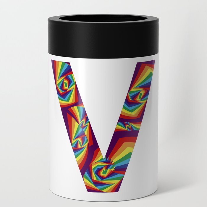  capital letter V with rainbow colors and spiral effect Can Cooler