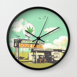 SOUR DIESEL Wall Clock | Sativa, Graphicdesign, Maryjane, Sky, Weedleaf, Euphoric, Landscape, Clouds, Highway, Weed 