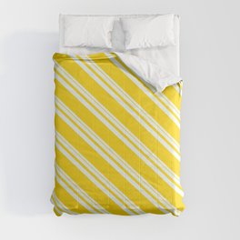 [ Thumbnail: Mint Cream & Yellow Colored Striped Pattern Comforter ]