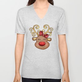 Girl Reindeer with a Red Bow Unisex V-Neck