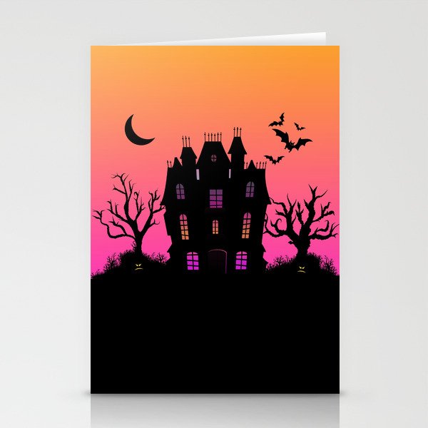 Haunted Silhouette Rainbow Mansion Stationery Cards