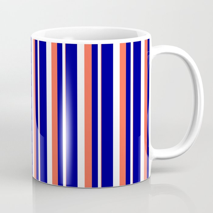 Red, White, and Dark Blue Colored Stripes Pattern Coffee Mug