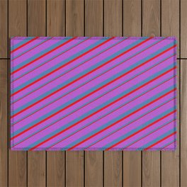 [ Thumbnail: Orchid, Blue, and Red Colored Lines/Stripes Pattern Outdoor Rug ]