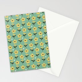 Mid century  Sea Green Floral Pattern Retro Flowers Pattern Vintage Yellow Floral Pattern Stationery Card