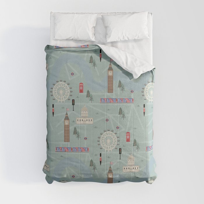 London Map Print Illustration Comforter