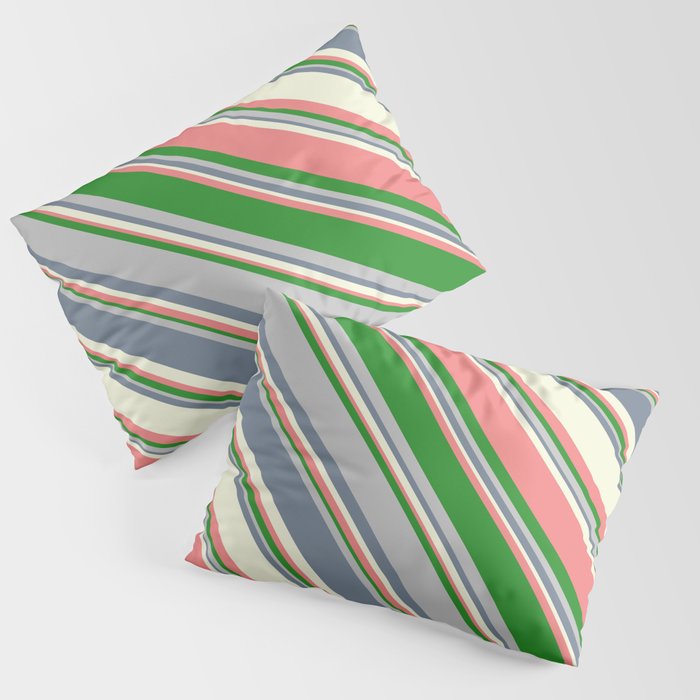 Eye-catching Beige, Light Coral, Forest Green, Grey, and Slate Gray Colored Lined/Striped Pattern Pillow Sham