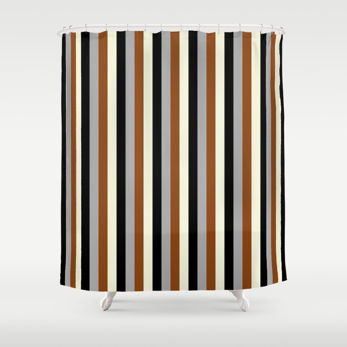 Dark Gray, Brown, Beige, and Black Colored Lines Pattern Shower Curtain