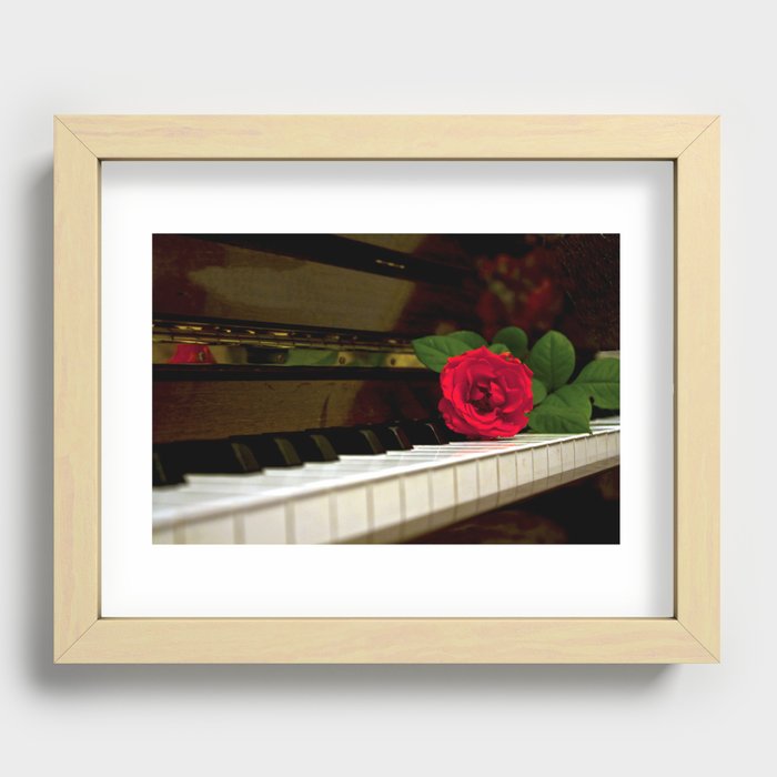 ROMANTIC RED ROSE FLOWER ON PIANO Recessed Framed Print