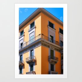 House symmetry on Salerno's coastal and warm architecture Art Print