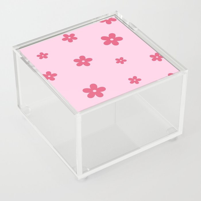 hot pink retro flowers light pink back Acrylic Box