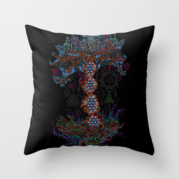 Psychedelic Yggdrasil World Tree of Life Throw Pillow