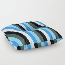 [ Thumbnail: Dark Slate Gray, Light Sky Blue, Blue, White, and Black Colored Lines Pattern Floor Pillow ]