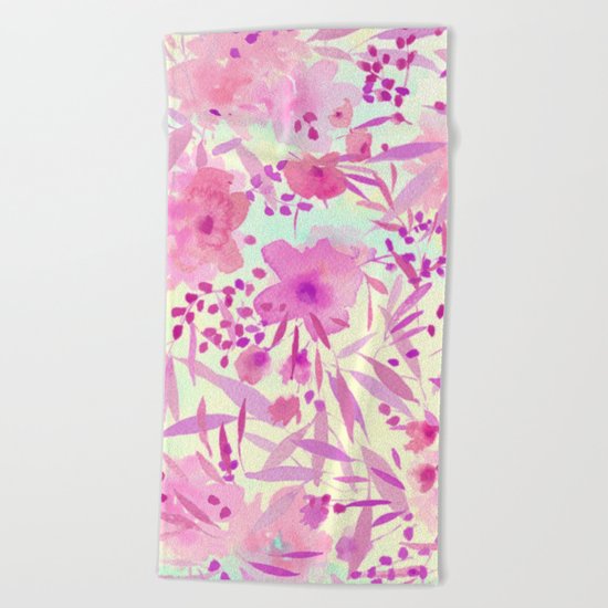 pink pretty flowers Beach Towel
