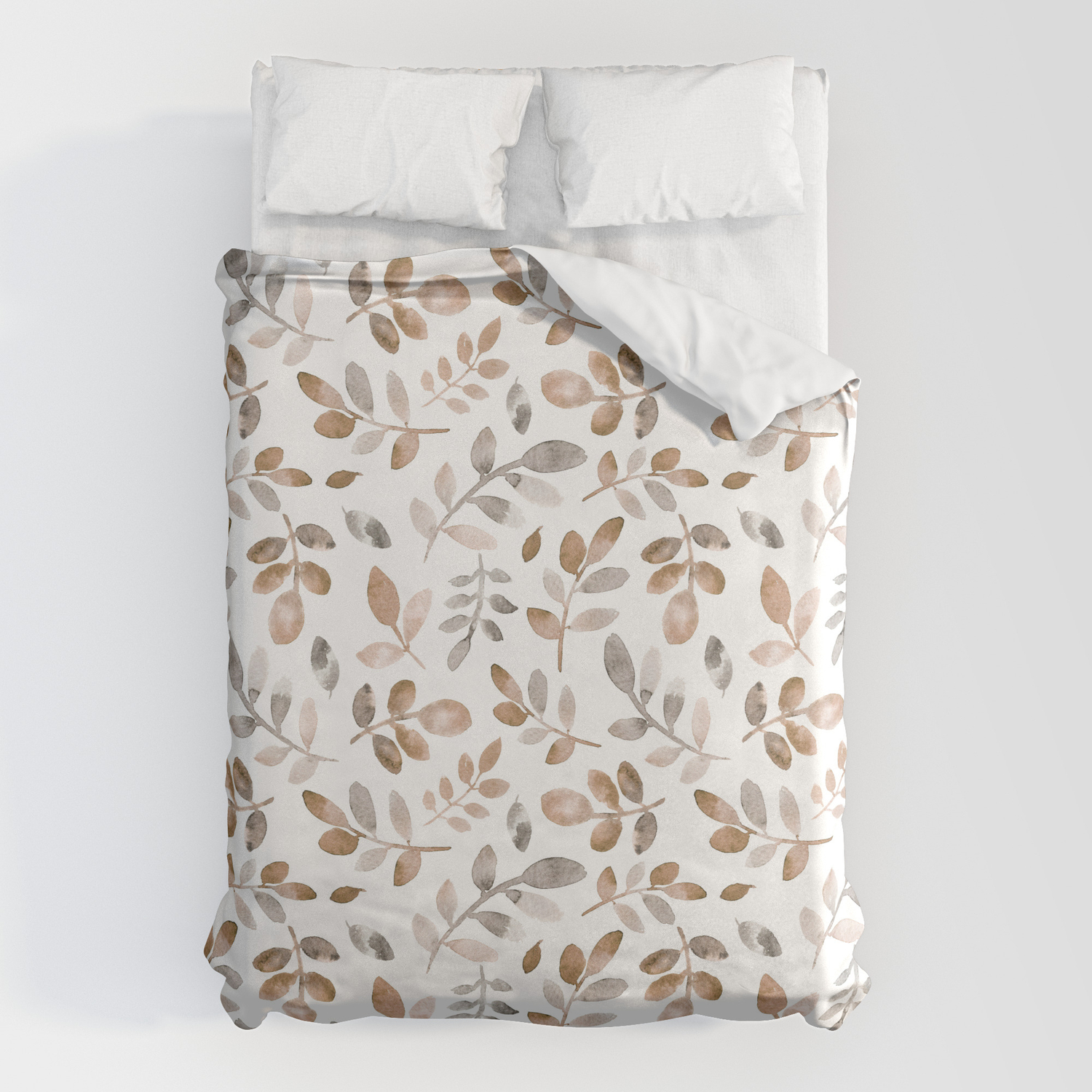 Watercolor Brown Fall Autumn Leaves, Autumn Leaves Duvet Cover