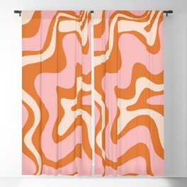 Liquid Swirl Retro Abstract Pattern in Orange Pink Cream Blackout Curtain