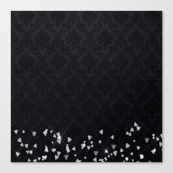 Glitter Diamonds on black damask - Luxury design Canvas Print