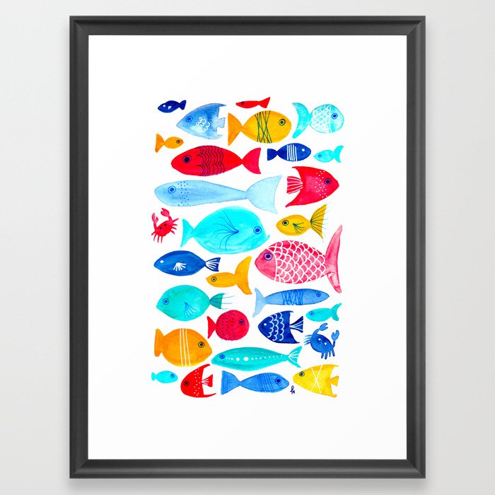 Fish Pattern - Ocean - Nautical - Sea - Swim - Crabs - Summer Framed Art Print