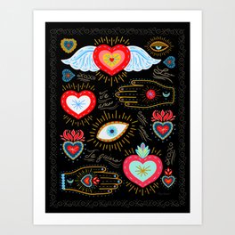 Milagro Love Hearts - Black Art Print