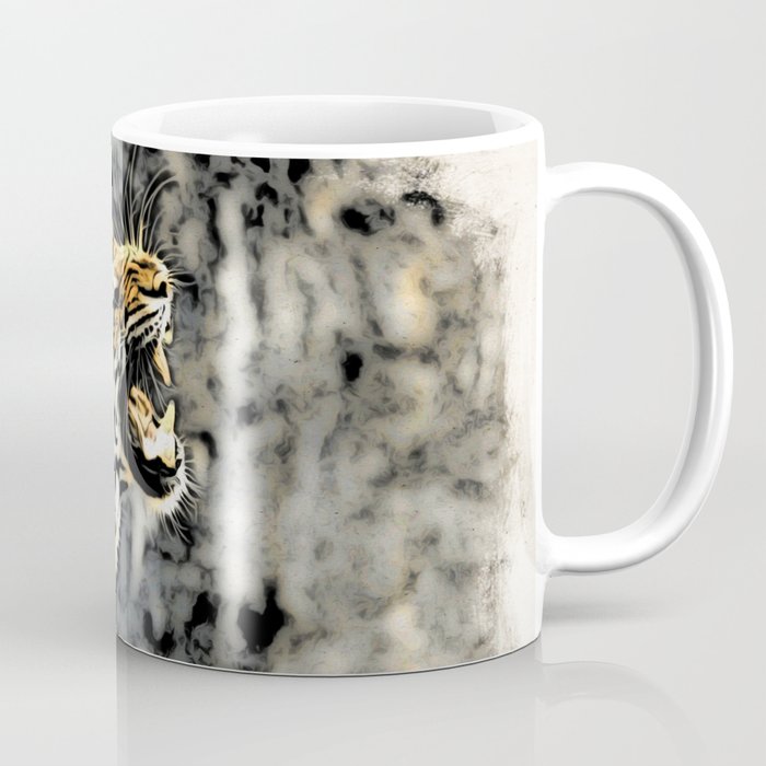 Tiger roar Woodblock Style Coffee Mug