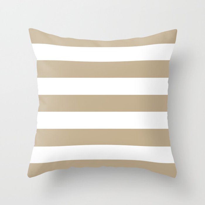 Khaki (HTML/CSS) (Khaki) - solid color - white stripes pattern Throw Pillow