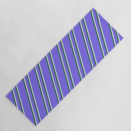[ Thumbnail: Medium Slate Blue, Dark Green & Mint Cream Colored Lines/Stripes Pattern Yoga Mat ]