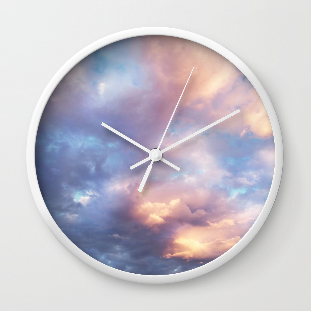 Sunset Pink Clouds Sky Rainbow Unicorn Colours Nature Wall Clock By Wildhood Society6
