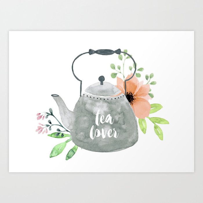 Watercolor Flower Teapot Art Print