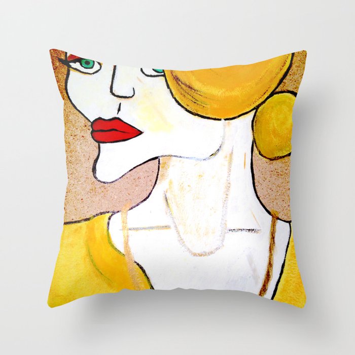 Original Acrylic Painting of a Woman Yellow Gold  Throw Pillow
