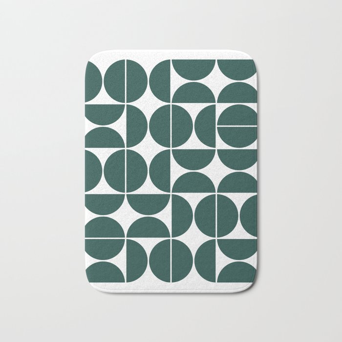 Mid Century Modern Geometric 04 Dark Green Bath Mat By