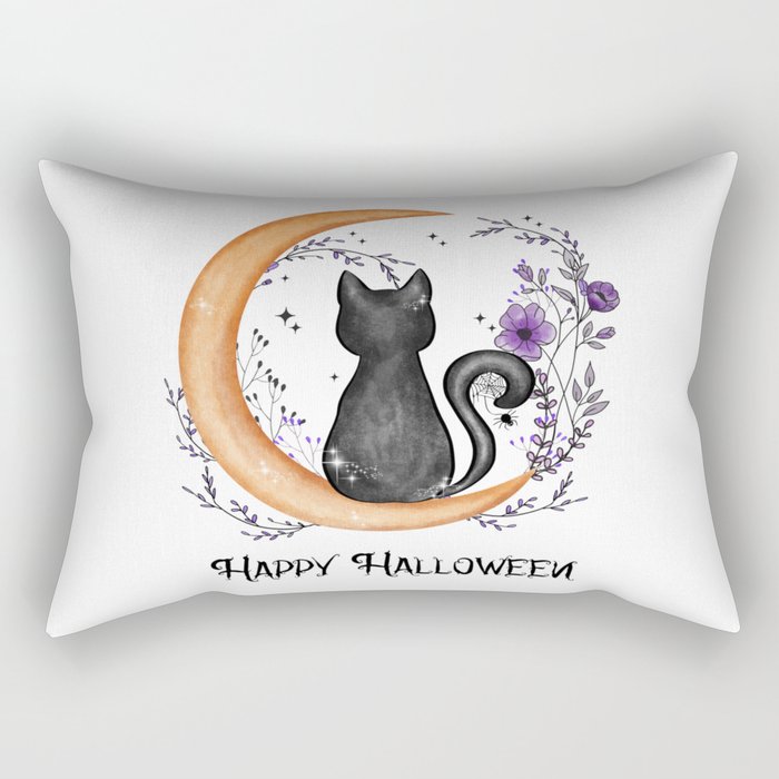 Happy Halloween cat in moon silhouette Rectangular Pillow