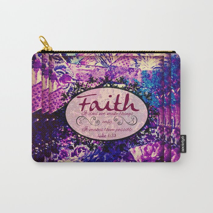 FAITH Colorful Purple Christian Luke Bible Verse Inspiration Believe Floral Modern Typography Art Carry-All Pouch