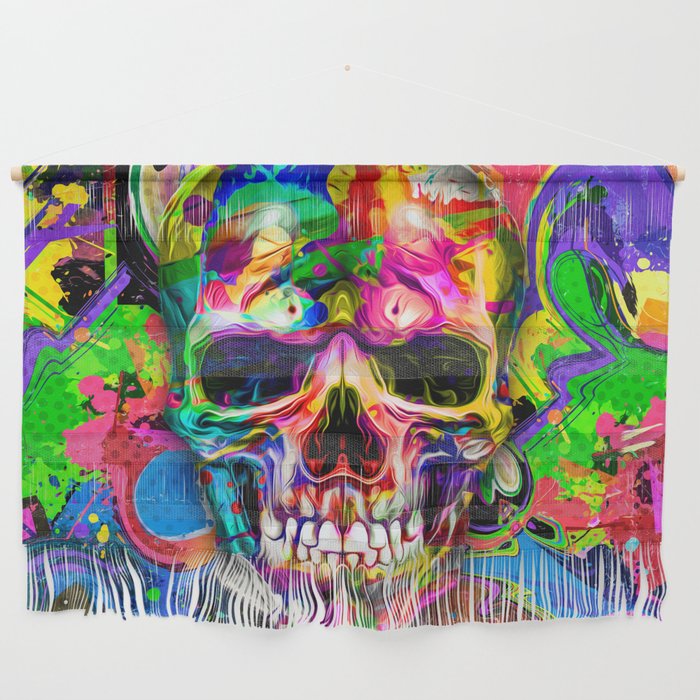 abstract colorful background with colorful skull Wall Hanging