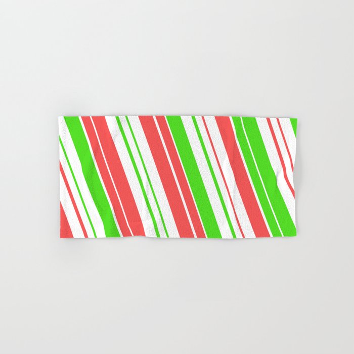 Festive, Fun Christmas-Themed Red, White, and Green Colored Striped/Lined Pattern Hand & Bath Towel