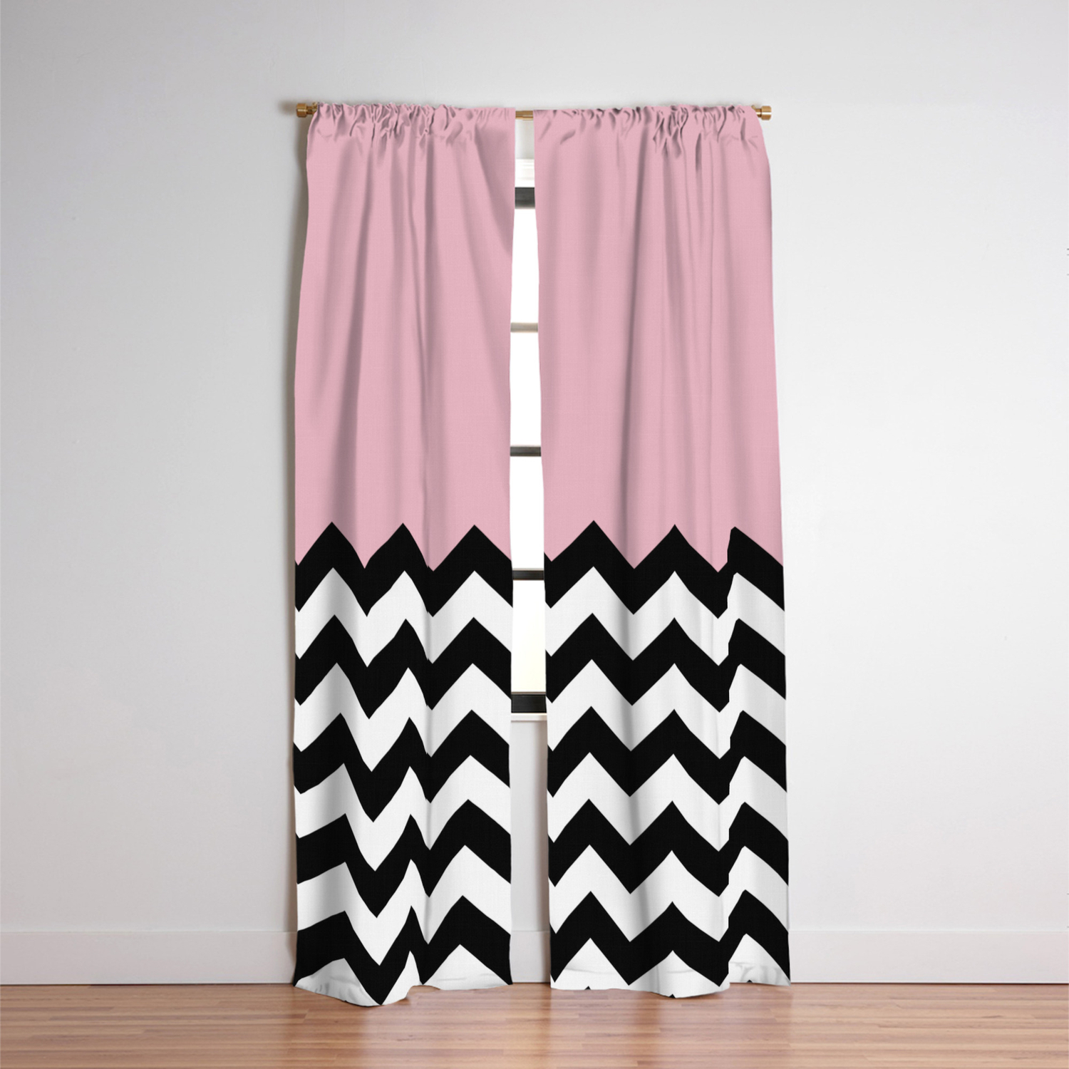 Zigzag Chevron Pattern Pink Black White Blackout Curtain By